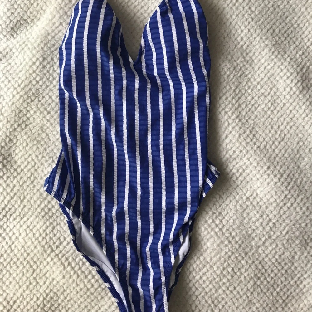 J. Crew Blue and White Striped One Piece Swimsuit - Picture 2 of 6